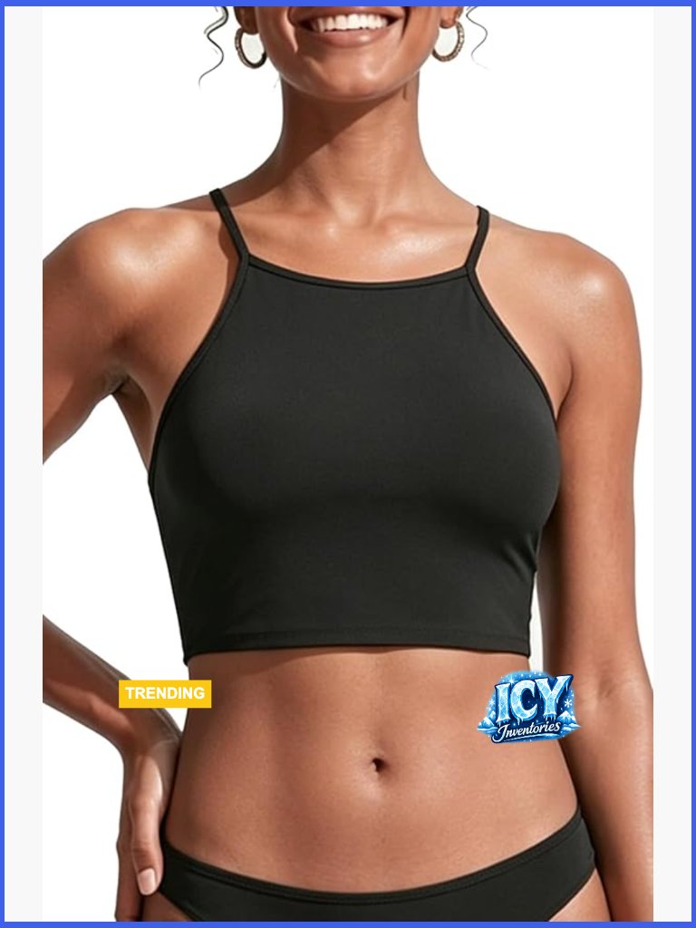 Sport Bra Racerback Swimsuit Top High Neck Crop Bathing Suit Bikini Top Only